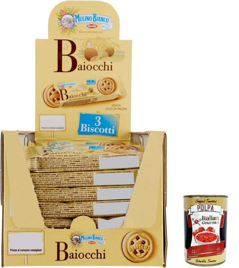 Mulino Bianco, Biscotti Baiocchi Farciti Con Crema Alla Nocciola E Cacao, Biscuits Farcis De Crème Noisette Et De Cacao, Pacos De 42 Pièces + Italian Gourmet Polpa 400g