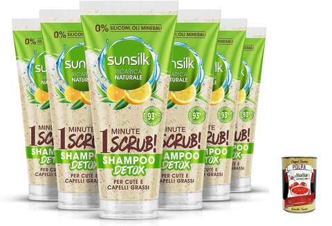 Sunsilk Lot De 6 Shampooings Détox Exfoliants Au Thé Vert Et Citron Pour Cuir Chevelu Et Cheveux Gras + Polpa Italien Gourmet 400 G