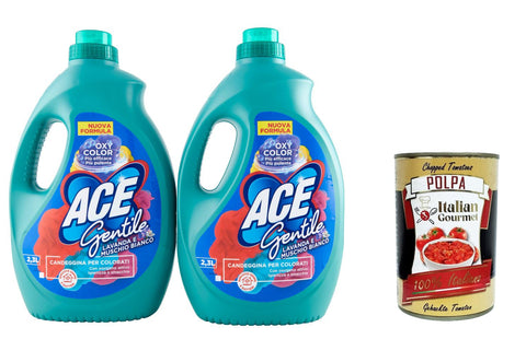 Ace Candeggina Gentile Muschio Bianco Lot De 4 Agents De Blanchiment Au Musc Blanc Delicate Pour Produits Colorés Et Délicats 2,3 L + Polpa Italien Gourmet 400 G