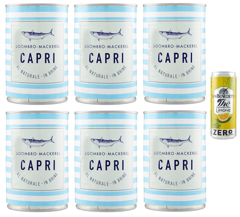 Capri Sgombro Al Natural Maquereau Naturel Boîte De 425 G + 1 Sachet De Thé Glacé San Benedetto Au Citron Sans Sucre Boîte De 330 Ml