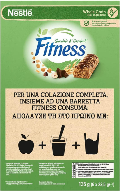 Nestlé Fitness Chocolate & Hazelnut Barres de muesli au chocolat et aux noisettes 18 x 135 g (6 x 22,5 g)