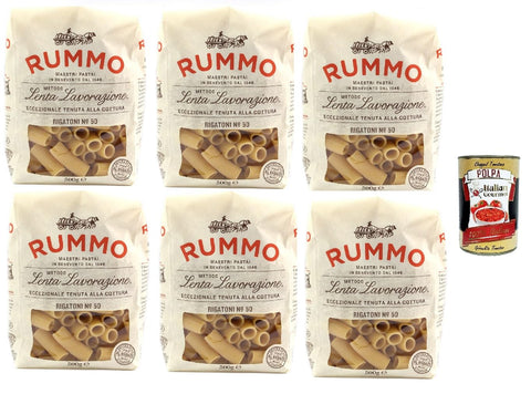 Rummo Rigatoni N° 50, Durum Pâtes Sémoraires, Italiennes Pasta Italian Noodles 6x 500 G Pack + Italian Gourmet Polpa Di Pomodoro 400 G
