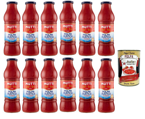 Mutti Polpa Di Pomodoro Rustica, Tomate Pulp Sauce Tomate Tomates 100% Italien, 12x 690g + Italian Gourmet Polpa 400g