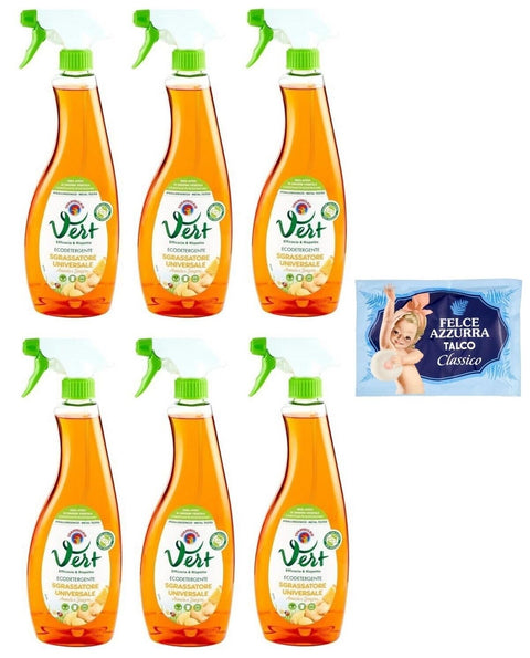 Chanteclair Vert Sgrassatore Lot De 6 Bouteilles De Lessive Universelle Arancia E Zenzero - Dégraissant Universel Orange Et Gingembre - 625 Ml + 1 Sachet De Talc Felce Azzurra - Sachet De 100 G