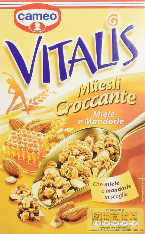 3 X Cameo Vitalis Muesli Croccante Mile E Mandorle Céréales Miel, Amandes 300 G