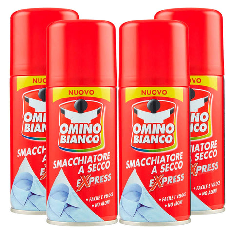 Omino Bianco - Produit Spécifique Pour Enlever Les Taches Tenaces, Détachant Spray À Sec Expess, Action Immédiate Sans Oiseau, 4 Flacons De 125 Ml