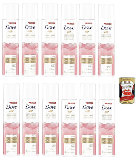 Dove Advanced Control Floral Lot De 12 Déodorants En Spray 0 % Alcool Protection 96 H 12 X 100 Ml + Italian Gourmet Polpa 400 G