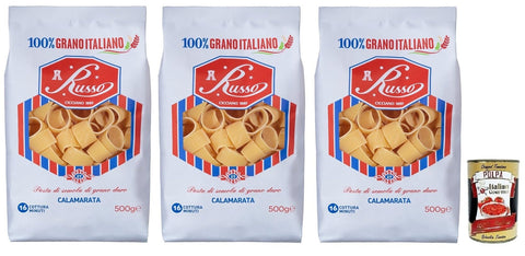 Russo Calamarata N°27 Lot De 3 Pâtes À Semoule De Blé Dur 100 % Blé Italien 500 G + Boîte De 400 G
