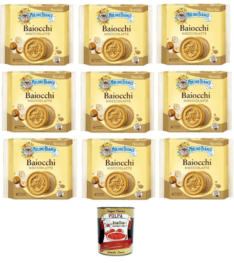 Mulino Bianco Baiocchi Nocciolatte Lait de noisette 8x168g – Biscuits italiens à la crème de lait de noisette – Sans huile de palme – Originaire d'Italie + Italian Gourmet polpa 400g