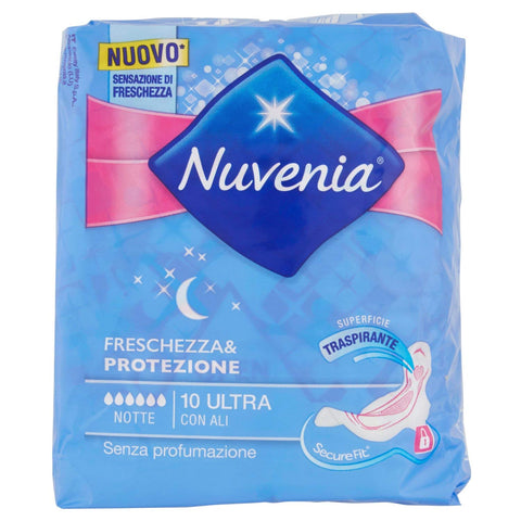 Nuvenia – Absorbants, Ultra Fines, Nuit Avec Ailes, Securefit – 10 Pièces