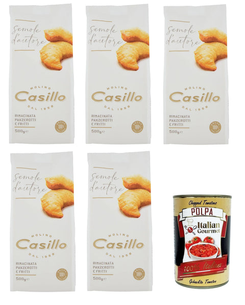 Molino Casillo Semola D'autore Farina Di Semola Rimacinata Per Panzerotti E Fritti Farine De Semoule Moulue Pour Panzerotti Et Plats Frits 5 X 500 G + Italian Gourmet Polpa 400 G