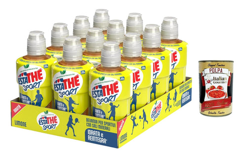 Estathè Sport Limone Boisson rafraîchissante au citron, enrichie en minéraux, avec un bouchon sport pratique pour l'école, le bureau, l'entraînement, le football, le tennis et le fitness. 12 x 250 ml