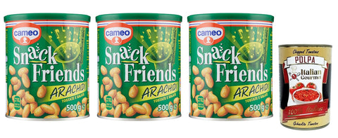 Cameo Snack Friends Arachidi Lot De 3 Boîtes De Cacahuètes Grillées Et Salées 500 G + Polpa Di Pomodoro 400 G