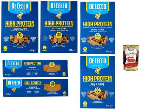 De Cecco Test Pack, High Protein, Pasta De Blé En Dur Italien, 6 Paquets De 400 G, Pâtes En Blé À 100% Italien, + Italian Gourmet Polpa 400g