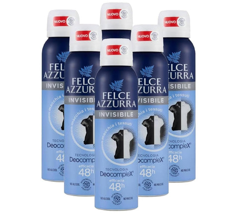 Felce Azzurra Invisible Deo Spray 48h – Déodorant sans alcool, résistant aux taches et respectueux du microbiome, avec la technologie Deo Complex, 6x 150 ml