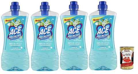 Ace Pavimenti Nettoyant Pour Sol Hygiene Talc Et Musc Blanc, Sans Eau De Javel, Nettoie En Profondeur Et Fait Briller Les Sols, 4 X 1 L + Italian Gourmet Polpa 400 G