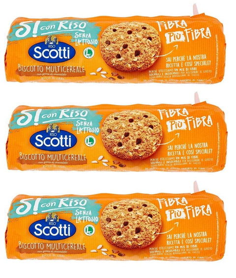 Riso Scotti Si Con Riso Biscotto Multicereale Lot De 3 Biscuits À Grains Multiples Avec Pépites De Chocolat Sans Lactose, Sans Protéines De Lait, 250 G