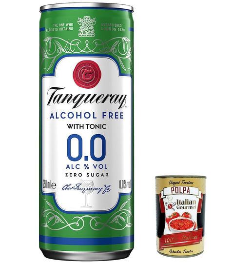 Tanqueray Lot De 12 Boissons Rafraîchissantes Sans Alcool À 0,0 % Et Sans Calories, Prêtes À Boire Dans Le « Slim Can» Pratique Pour Les Déplacements 250 Ml + Polpa Italian Gourmet 400 G
