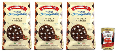 Campiello Il Frollino Del Buongiorno Con Cacao E Nocciole, Biscuits Au Cacao Et Aux Noisettes, Cookies Biscuits, 3x 350g + Italian Gourmet Polpa 400g