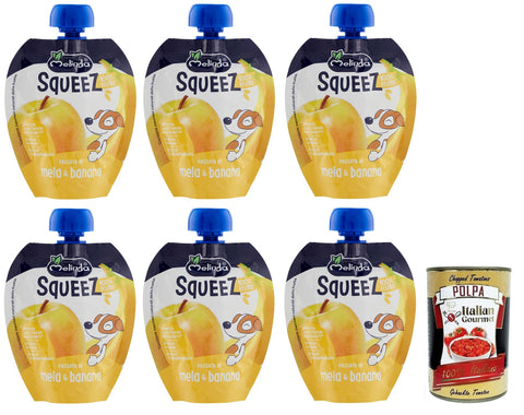 Melinda Mela Banana Squeez 100 % Purée De Fruits, Pommes Et Bananes, Fruits À Presser, 90 G + Polpa Di Pomodoro Italian Gourmet Polpa Di Pomodoro 400 G