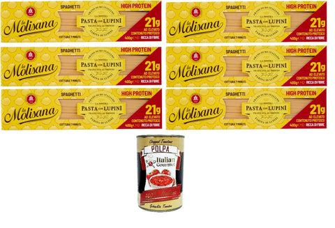 La Molisana, Spaghetti Aux Lupins, Tagliatelles Protéinées Avec Farine De Lupin Et Semoule De Blé Dur Italienne, 6 X 400 G, 6 X 400 G + Polpa Italien Gourmet 400 G