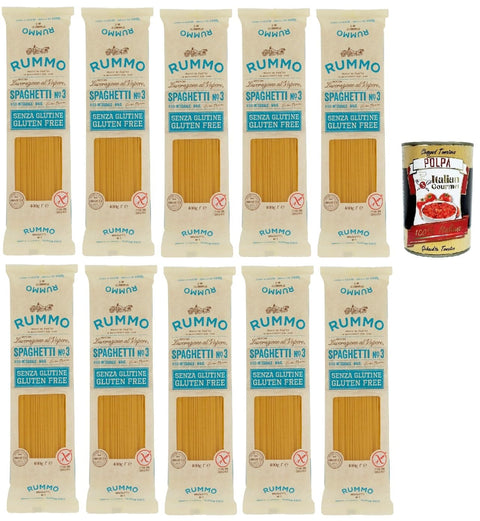 Rummo Pâtes, Spaghettis, Sans Gluten, En Bronze, Sans Glutéine, Parfaites Pour Les Personnes Souffrant De La Maladie Cœliaque Ou D'intolérance Au Gluten, 10 X 400 G, + Italian Gourmet Polpa