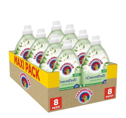 Chanteclair Les Concentrés – Adoucissant Concentré, Parfum Mousse Blanche, Pour Vêtements Doux Et Parfumés – 8 Flacons De 1 Litre