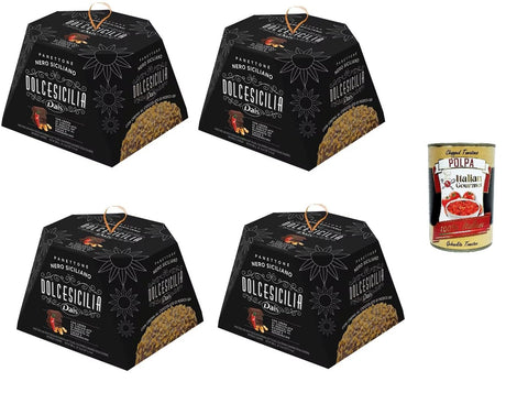Dais Panettone Nero Siciliano Dolcesicilia, Panettone Avec Crème Au Chocolat Modica Igp Enveloppée De Cacao Et De Piment 4 X 800 G + Italian Gourmet Polpa 400 G