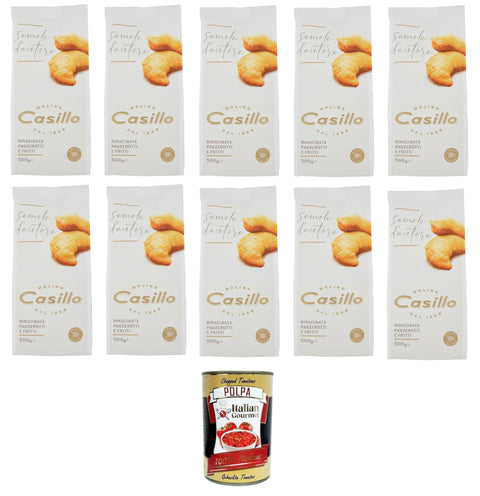 Molino Casillo Semola D'autore Farina Di Semola Rimacinata Per Panzerotti E Fritti Farine De Semoule Moulue Pour Panzerotti Et Plats Frits 10 X 500 G + Italian Gourmet Polpa 400 G
