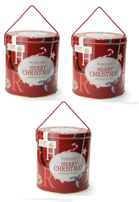 3x Borsari Pandoro In Latta Merry Christmas Pandore dans une boîte Joyeux Noël 1 kg