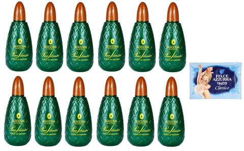 Pino Silvestre Bath Foam Forte Di Natura Bagnoschiuma Lot De 12 Gel Douche Intense Parfum Forêt 1000 Ml + 1 Paquet De Talc Felce Azzurra, Sachet De 100 G