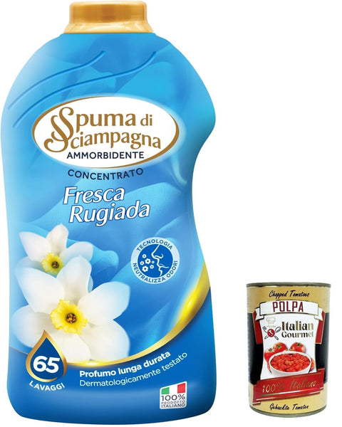 Spuma Di Sciampagna Lot De 3 Adoucissants Concentrés Fresca Rugiada 65 Lavages 1300 Ml + Italian Gourmet Polpa 400 G