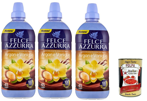 Felce Azzurra Ammorbidente Concentrato Argan Et Vaniglia Adoucissant Concentré À Base D'argan Et De Vanille 3 X 900 Ml + Italian Gourmet Polpa 400 G