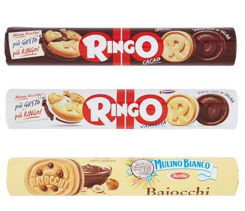 Pack De Test Mulino Bianco Baiocchi Pavesi Ringo Cacao E Vaniglia Tubo Biscuits Cookies 3 Pièces Snacks Italiens