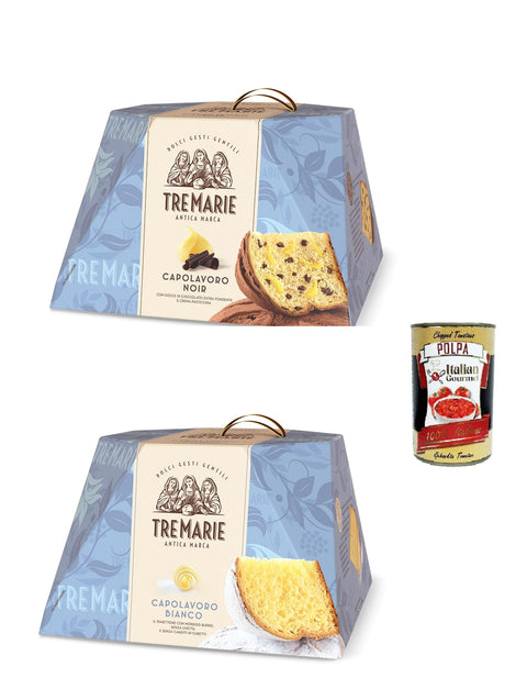 Tre Marie Panettone Capolavoro Noir 830 G Et Capolavoro Bianco 800 G Avec Pépites De Chocolat Extra Sombres Et Sauce Vanille + Polpa Italien Gourmet 400 G