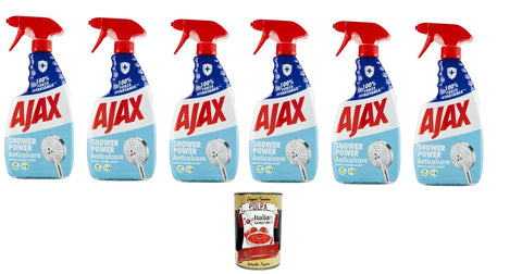 Ajax Shower Power Lot De 6 Sprays Nettoyants Anti-Calcaire Pour La Douche 600 Ml + Polpa Italien Gourmet Polpa 400 G