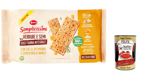Semplicissimi Doria Crackers Zucca E Rosmarino E Semi Di Miglio Bianco, Cracker Citrouille Et Romarin Et Graines De Millet Blanc 280 G + Polpa Gourmet Italien 400 G