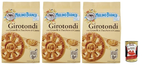 Mulino Bianco Girotondi, Biscotti Con Granelli Di Zucchero Di Canna, Biscuits Saupoudrés De Sucre Brun, 3x 350g + Italian Gourmet Polpa 400g