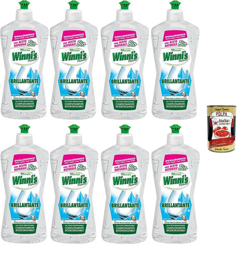 Winni's - Lot De 8 Additifs Lave-Vaisselle Hypoallergéniques Au Vinaigre Bio Naturel Anti-Résidus Et Taches 250 Ml + Polpa Italien Gourmet 400 G