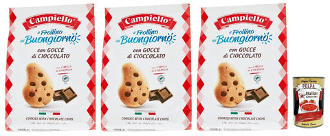 Campiello Il Frollino Del Buongiorno Con Gocce Di Cioccolato, Biscuits Avec Pépites De Chocolat, Biscuits, Cookies, 3x 700g + Italian Gourmet Polpa 400g