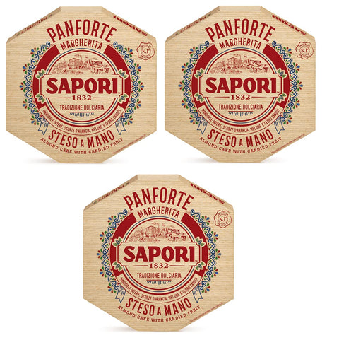 Lot De 3 Gâteaux De Noël Sapori Panforte Margherita Steso A Mano Avec Amandes Sucrées, Écorce D'orange, Melon Et Citron Confits - Produit De Boulangerie De 320 G