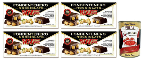 Novi Nocciolato Lot De 4 Boîtes De 400 G De Chocolat Noir Extrêmement Amer Aux Noisettes Entières 72 % Cacao 130 G + Polpa Di Pomodoro Italien Gourmet Polpa Di Pomodoro