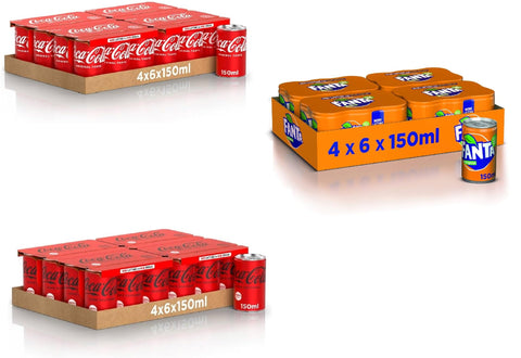 Mini Boîtes De 24 X 150 Ml + Mini Boîtes Zero 24 X 150 Ml + Fanta Orange 150 Ml Mini Boîtes 24 X 150 Ml, Boîte 100% Recyclable, Boisson Non Alcoolisée