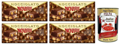 Novi Nocciolato Gianduia Con Nocciole Intere, Lot De 4 Tablettes De Chocolat Gianduia Aux Noisettes Entières 130 G + Polpa Di Pomodoro Italian Gourmet Polpa Di Pomodoro 400 G