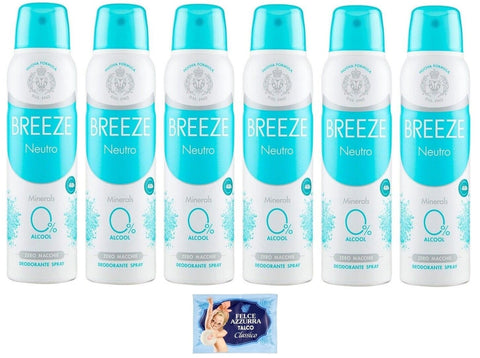 Lot De 6 Déodorants En Spray Neutre Minéraux, Zéro Taches Sur La Peau, 0 % Sels D'aluminium 150 Ml + 1 Paquet De Talc De Fougère Bleue Gratuit, Enveloppe De 100 G