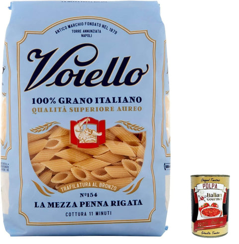 Voiello Pasta Mezze Penne Rigate Lot De 5 Pâtes 100 % Italiennes N 154 500 G + Polpa Italian Gourmet 400 G