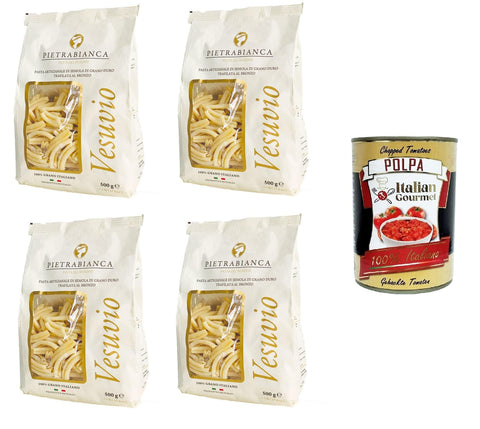 Pietrabianca, Pasta Di Semola Artigianale Trafilata Al Bronzo, Nouilles À La Semoule Faites À La Main En Bronze 4 X 500 G + Italian Gourmet Polpa 400 G
