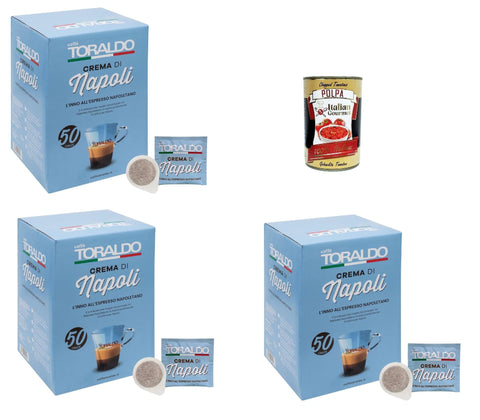 Cialde Caffè Toraldo Miscela Crema Di Napoli Ese 44 Mm, Cialde Ese 44mm, 3x Box Lot De 50 Dosettes De Café + Italian Gourmet Polpa 400g