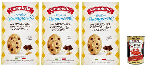 Campiello Il Frollino Del Buongiorno Con Cornflakes, Fiocchi Di Avena E Cioccolato, Biscuits De Cornflakes, Flocons D'avoine Et Chocolat, 3x 300 G + Italian Gourmet Polpa 400g