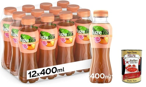 Fuzetea Pêche Et Rose – 12 Bouteilles De 400 Ml, Thé Au Poisson Froid Avec Une Note De Rose, Dans Une Bouteille 100 % Recyclable Pour Animaux De Compagnie, Boisson Non Alcoolisée, Thé Glacé + Italian
